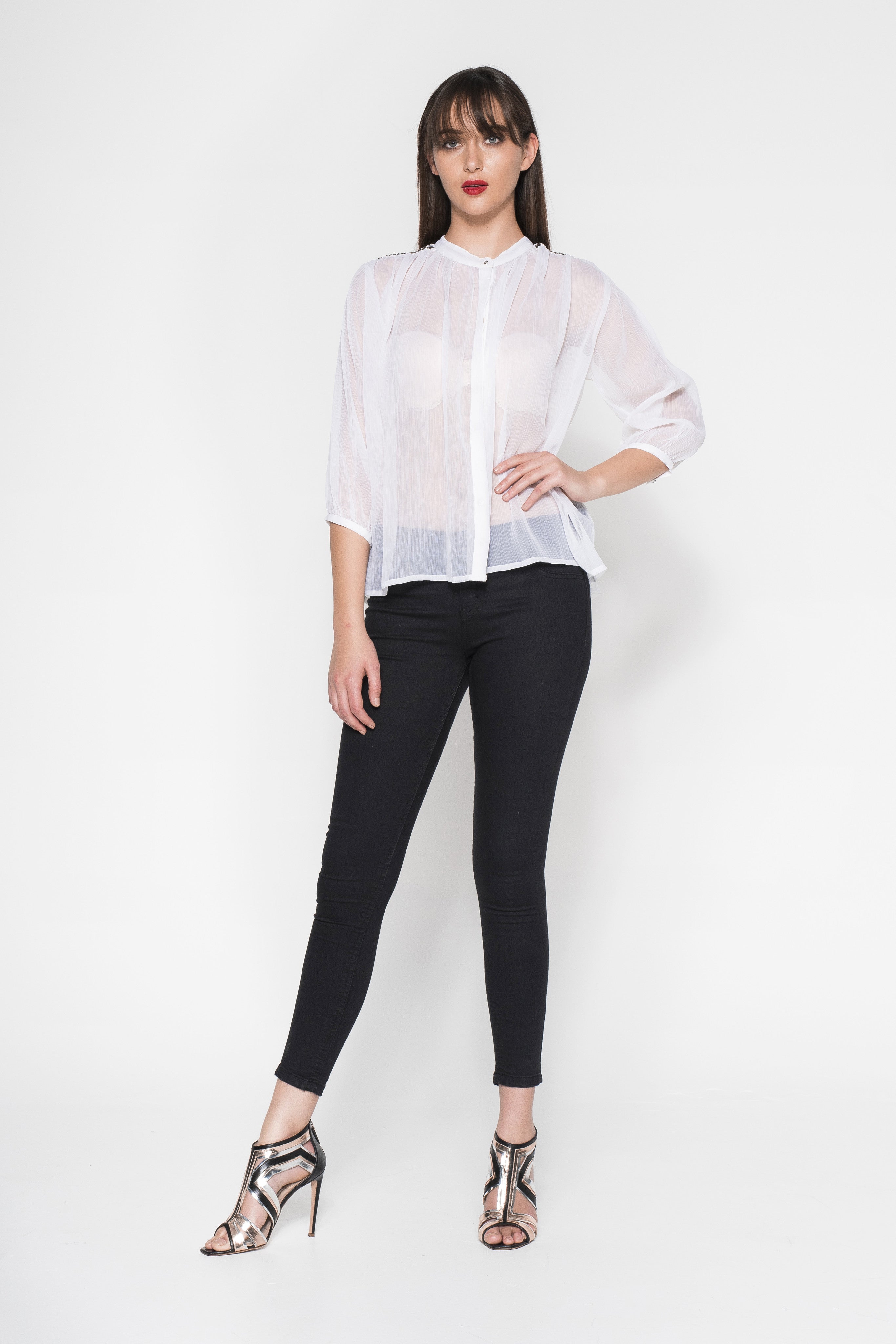 Sheer Shirt with Mixed-Shaped Embroidery