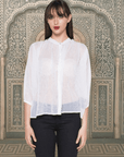 Leaf Embroidered Sheer Top