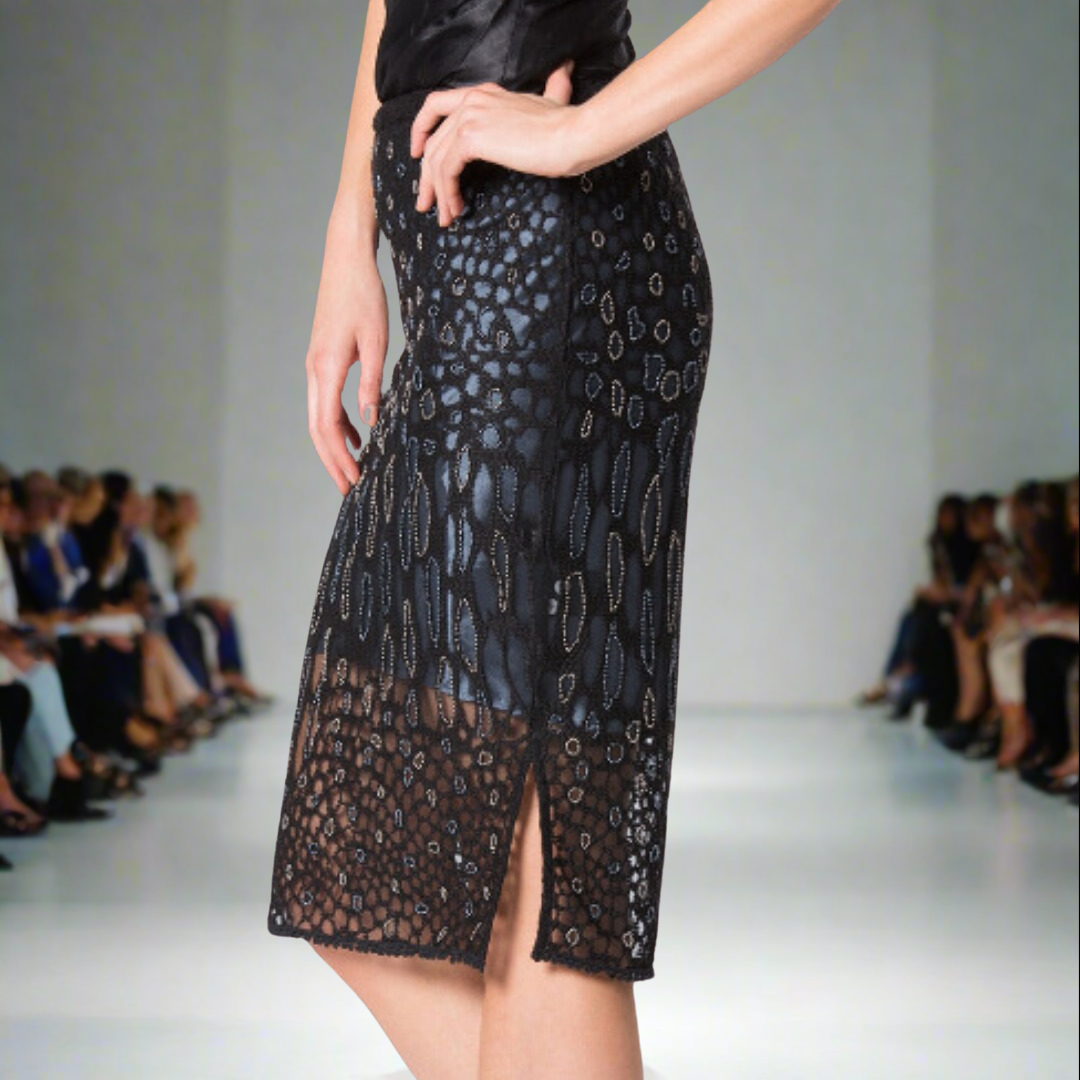 Leopard Luxe : Hand Beaded Pencil Skirt