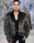 Faux Fur Jacket with Hand Beaded Sleeves