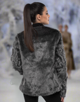 Faux Fur Jacket with Hand Beaded Sleeves