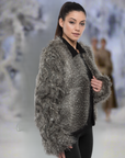 Faux Fur Jacket with Hand Beaded Sleeves