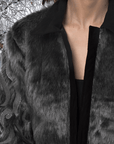 Faux Fur Jacket with Hand Beaded Sleeves