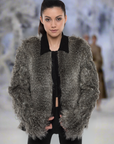 Faux Fur Jacket with Hand Beaded Sleeves