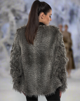 Faux Fur Jacket with Hand Beaded Sleeves