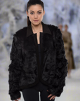 Faux Fur Jacket with Hand Beaded Sleeves