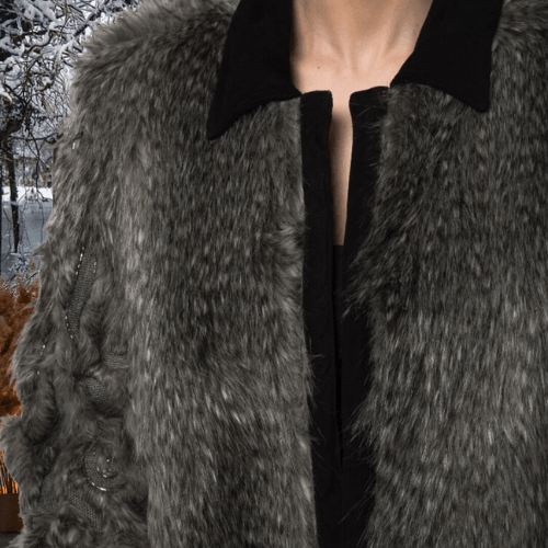 Faux Fur Jacket with Hand Beaded Sleeves