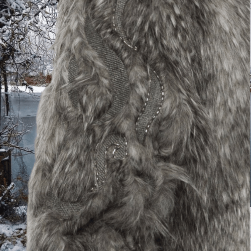 Faux Fur Jacket with Hand Beaded Sleeves