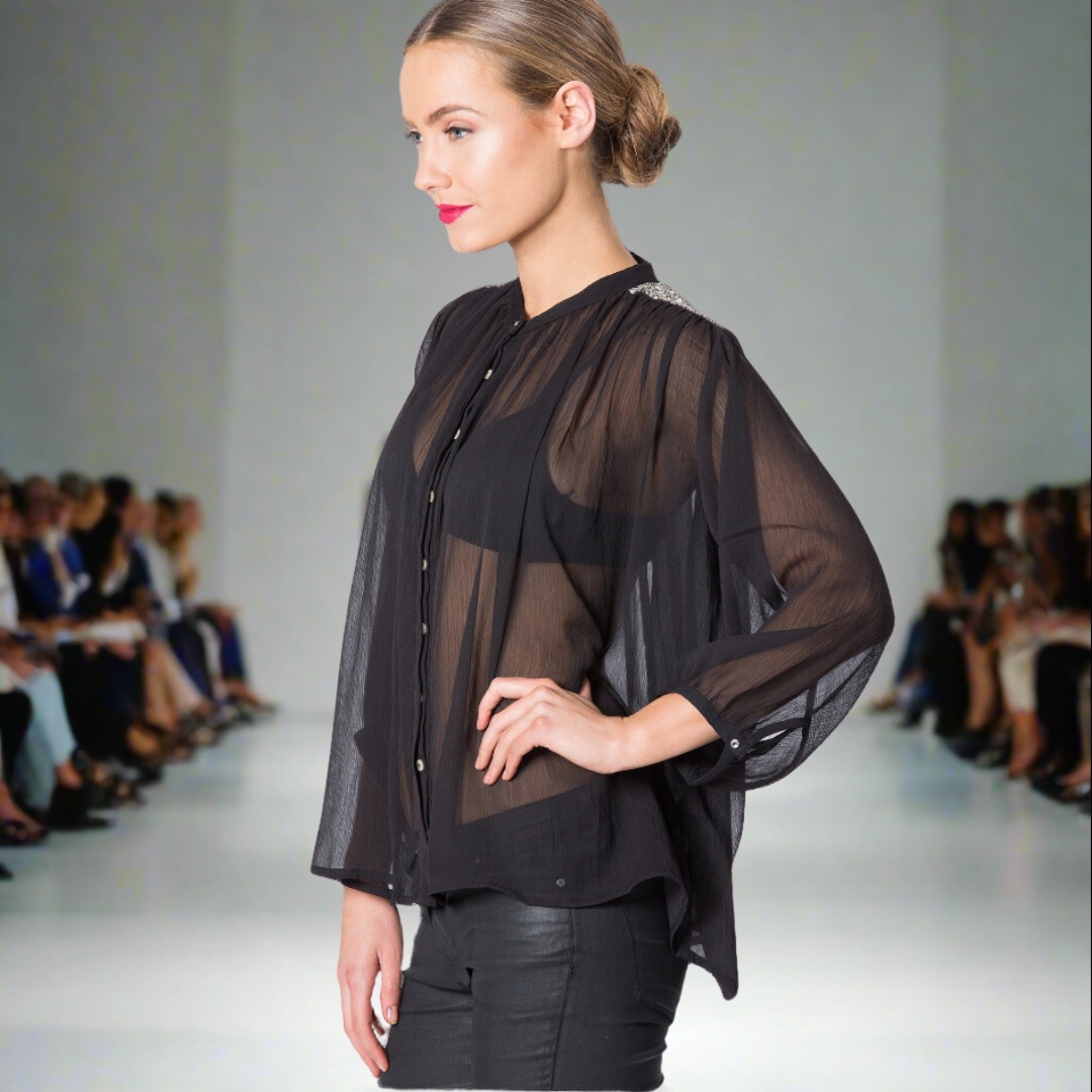 Leaf Embroidered Sheer Shirt