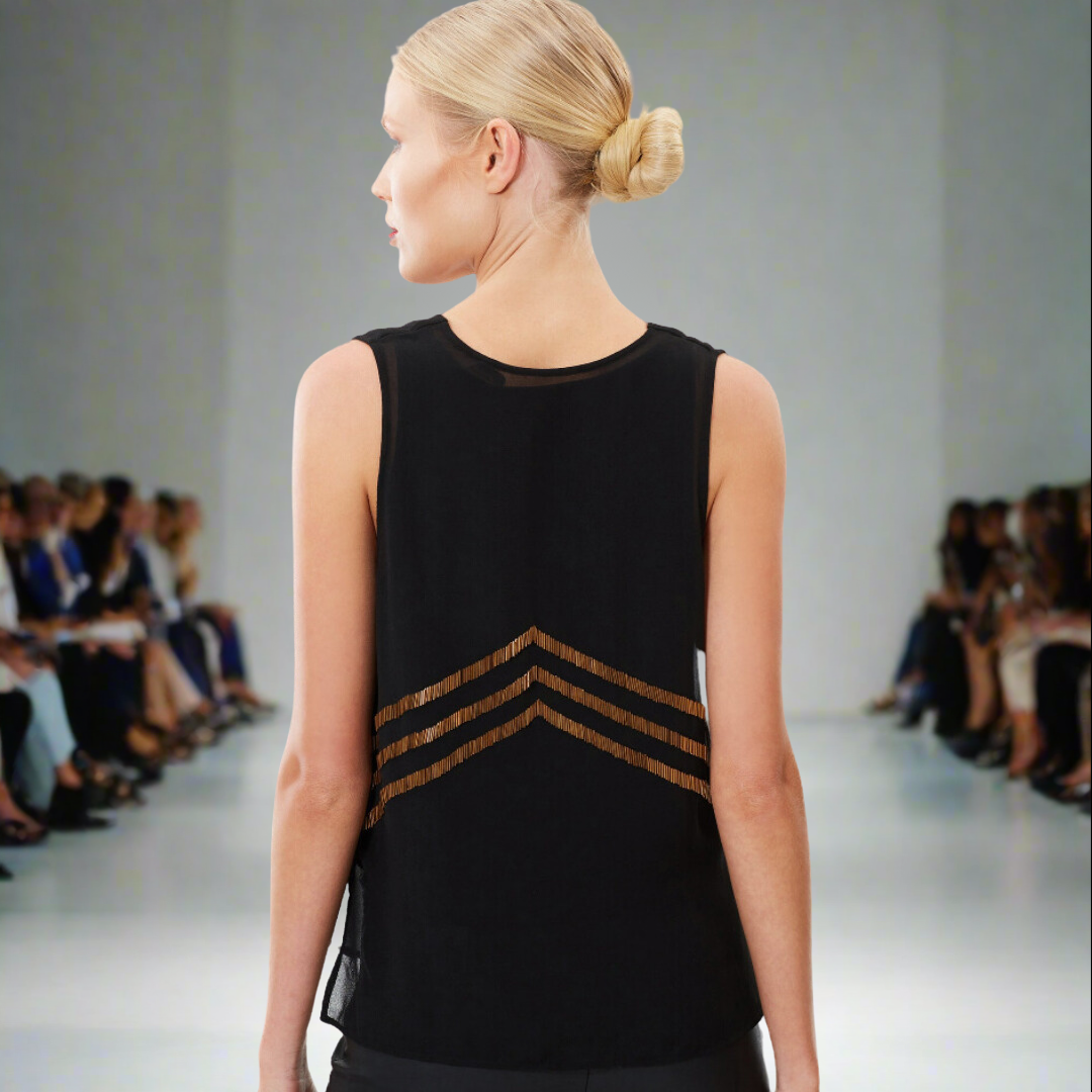 Geometric Beaded Sleeveless Top