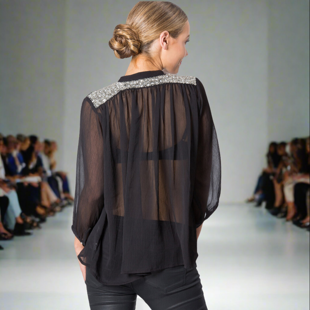 Leaf Embroidered Sheer Shirt