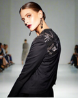 Hand-Embroidered Tuxedo Jacket with Metal and Bead Detailing