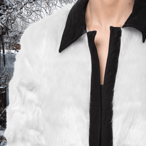 Faux Fur Jacket with Hand Beaded Sleeves