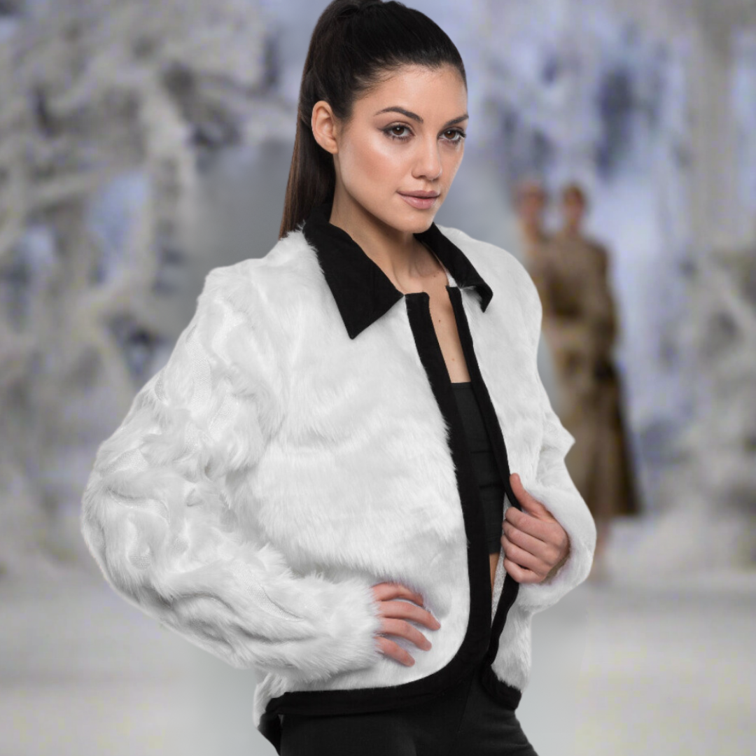 Faux Fur Jacket with Hand Beaded Sleeves