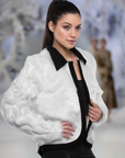 Faux Fur Jacket with Hand Beaded Sleeves