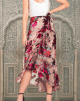 Floral Print Velvet Velour Wrap Skirt