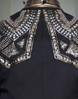 Hand-Embroidered Tuxedo Jacket with Metal and Bead Detailing