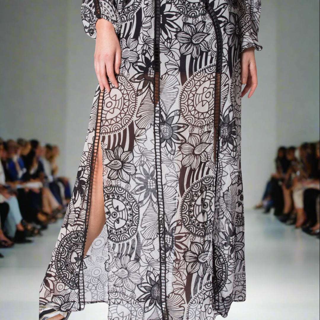 Mandala Printed Dress with Open Sleeves