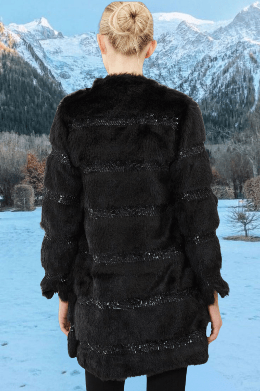 Faux Fur Coat with Hand Beaded Sequin