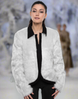 Faux Fur Jacket with Hand Beaded Sleeves