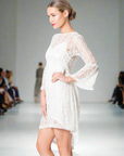 Hand Beaded Lace Dress with 3/4 Sleeves