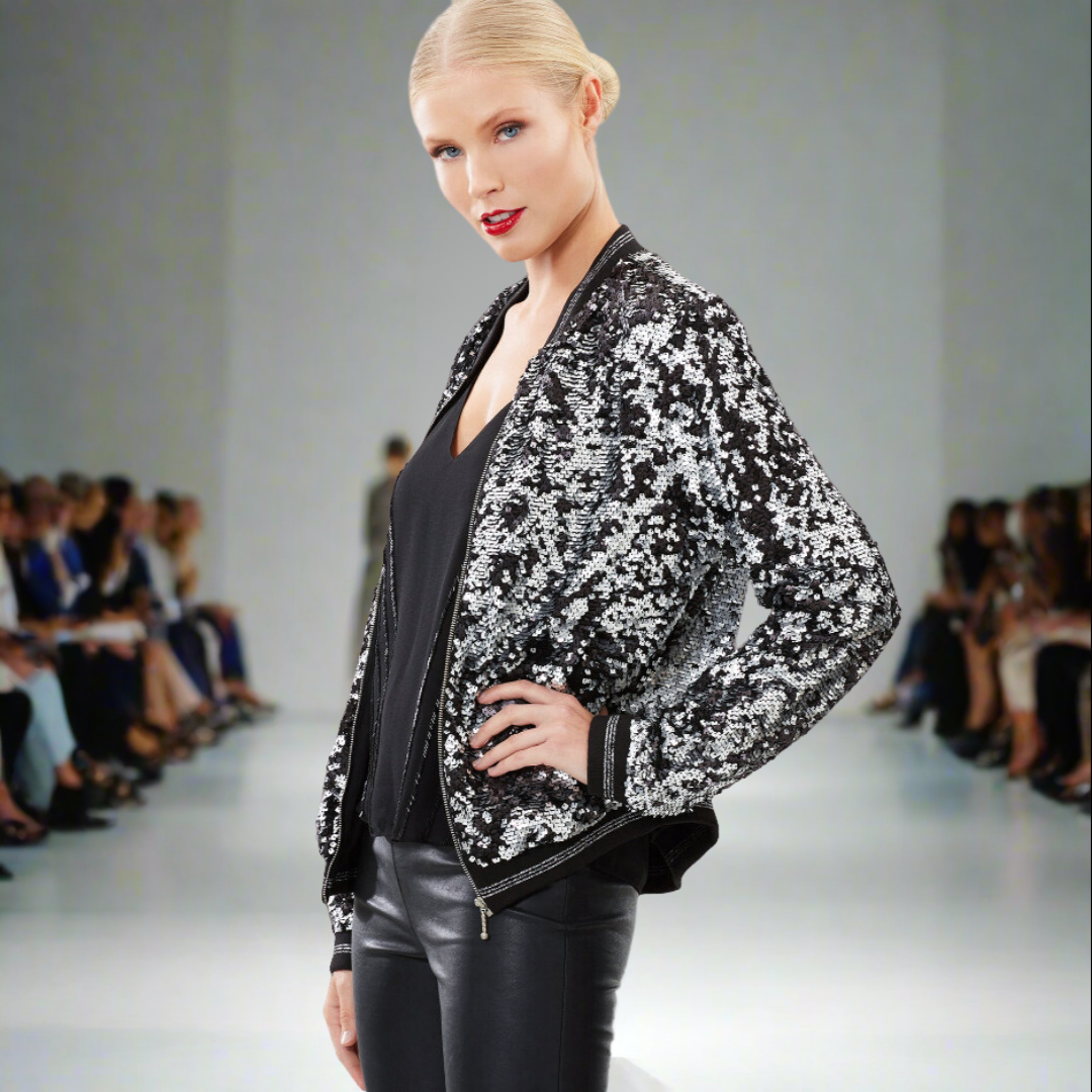 Two Tone Sequin Bomber Jacket