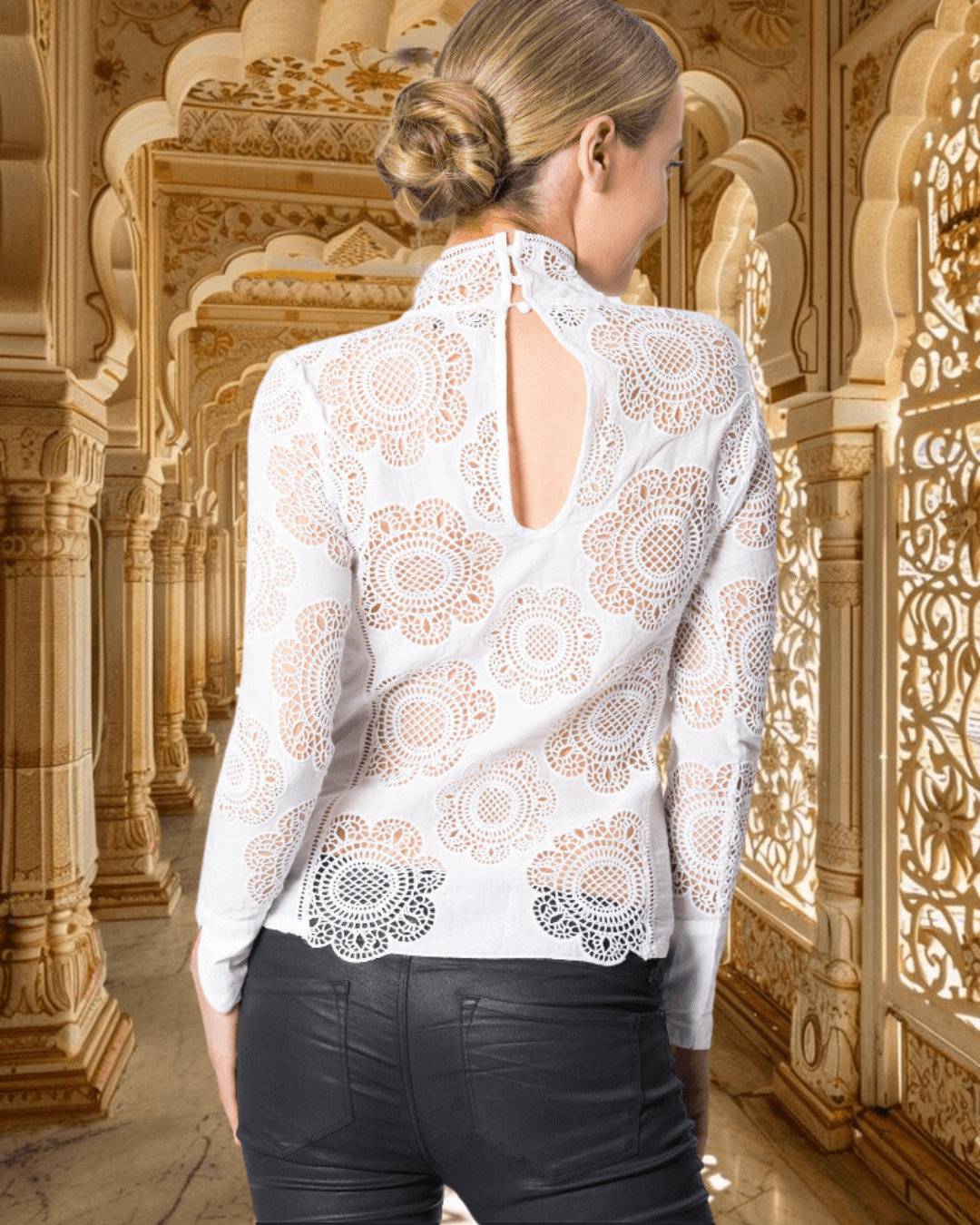 High Neck Cotton Lace Top