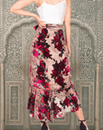 Floral Print Velvet Velour Wrap Skirt