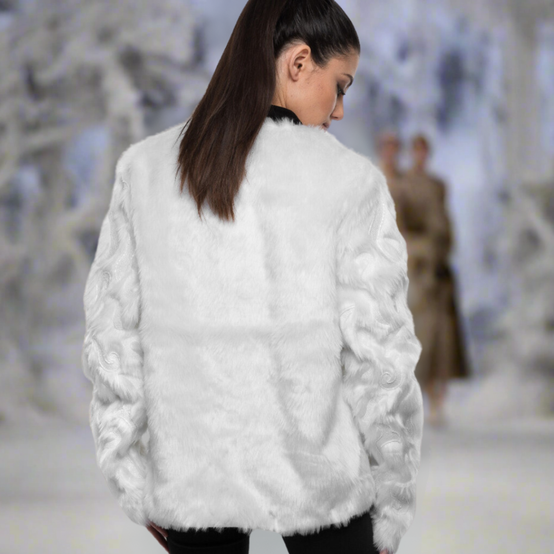 Faux Fur Jacket with Hand Beaded Sleeves