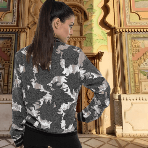 Printed Velvet Bomber Jacket