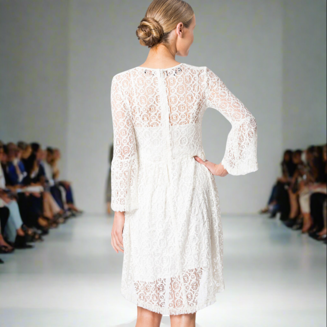 Hand Beaded Lace Dress with 3/4 Sleeves