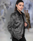 Faux Fur Jacket with Hand Beaded Sleeves