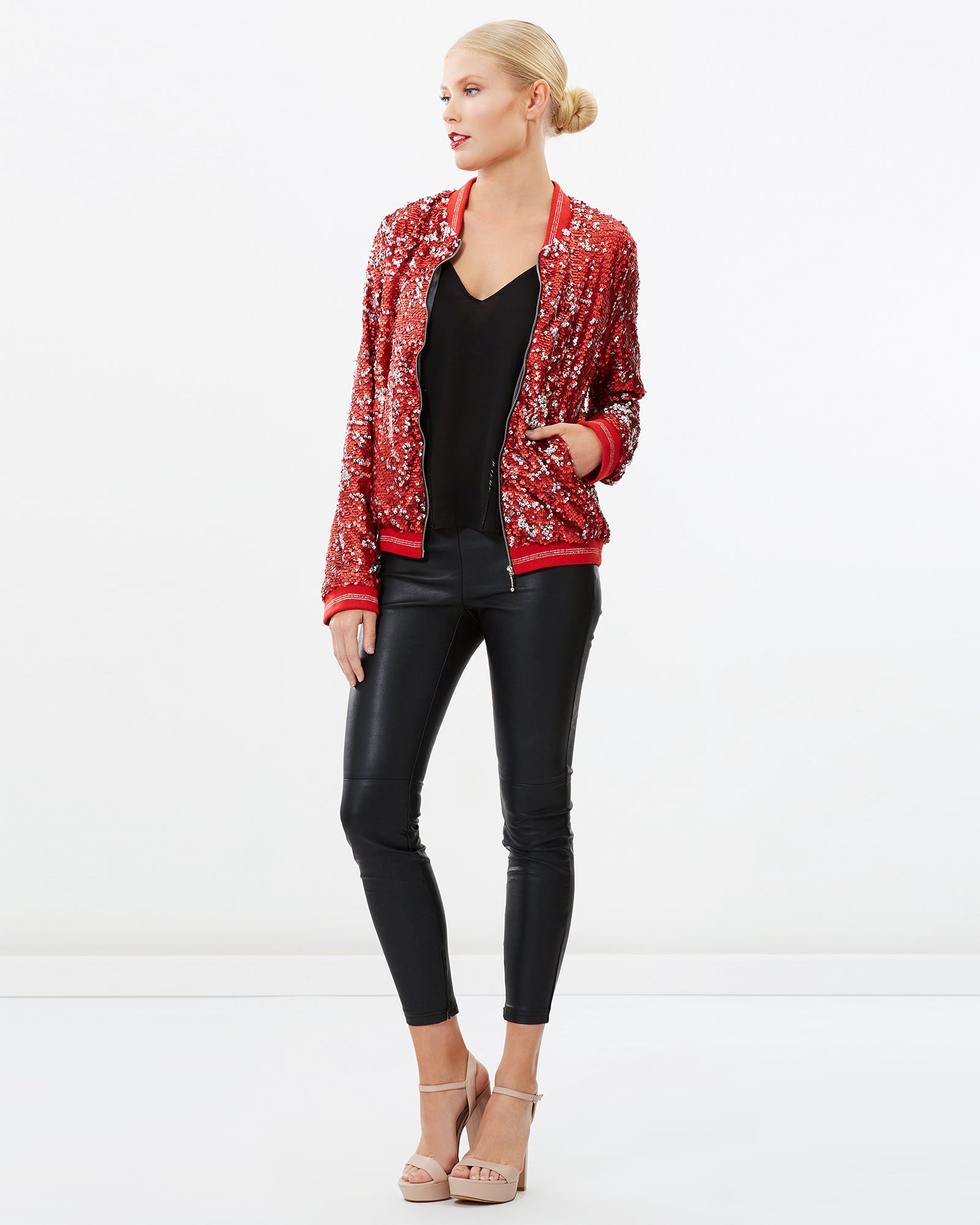 Red sequin hot sale bomber jacket