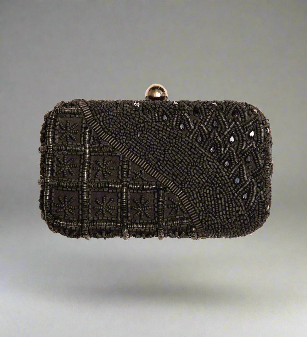 Hand-Beaded Clutch Bag with Detachable Chain Strap